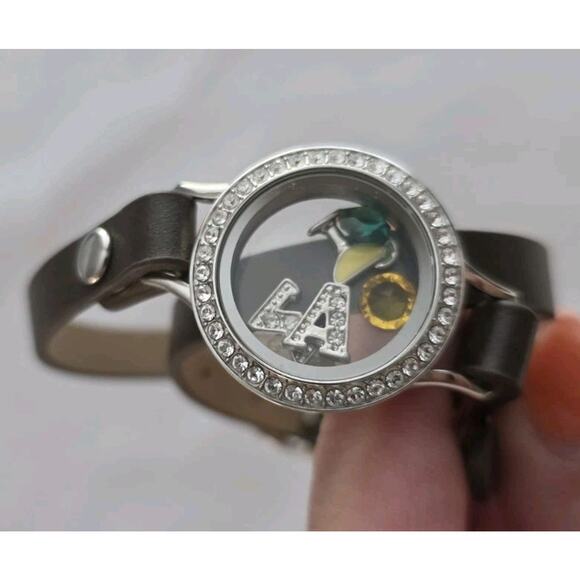 Origami Owl Wrap Bracelet Crystal Charms Adjustable Brown Margarita - Picture 3 of 10